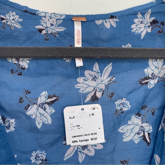 Free People Amanda wrap top ruffle detail blouse in blue size small - Picture 5 of 12